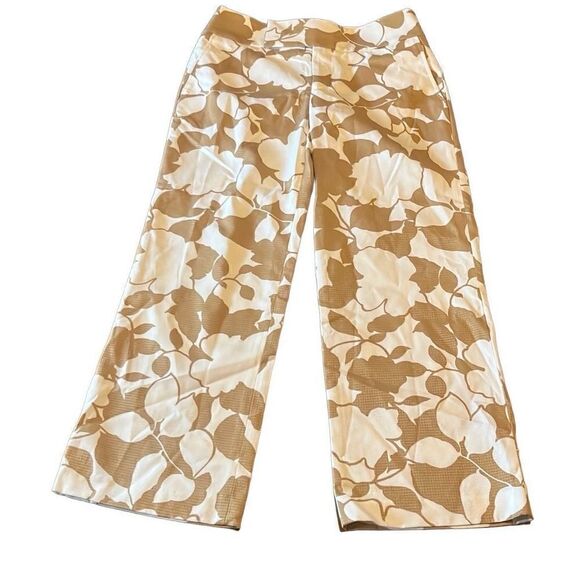 Chaiken Womens 2 Tan White Floral Mid Rise Straight Leg Cropped Chino Pants - Picture 1 of 11